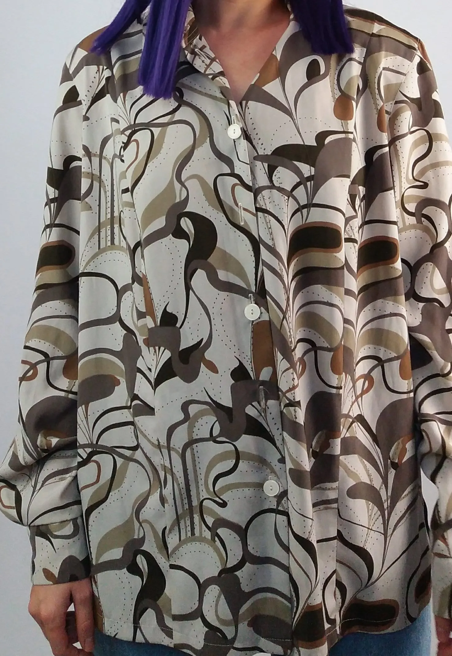 80's Abstract Print Patterned Blouse