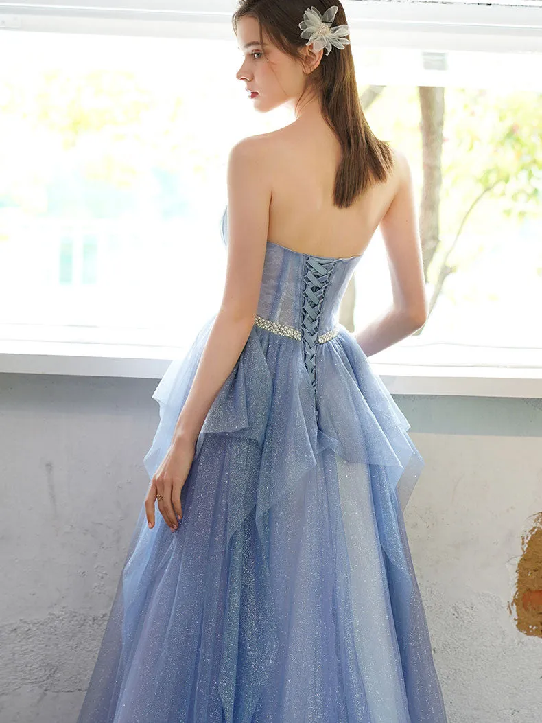 A line sweetheart neck tulle long prom dress, tulle formal evening dress