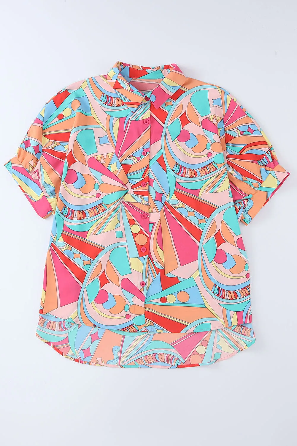 Abstract Half Puff Sleeve Loose Shirt