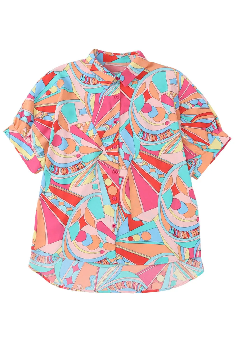 Abstract Half Puff Sleeve Loose Shirt