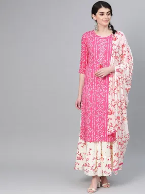 Afreen - Pink and White Patterned Kurta Set