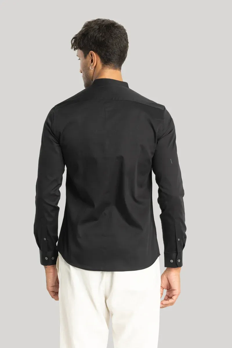 Alfonso Jet Black Plain Satin Shirt