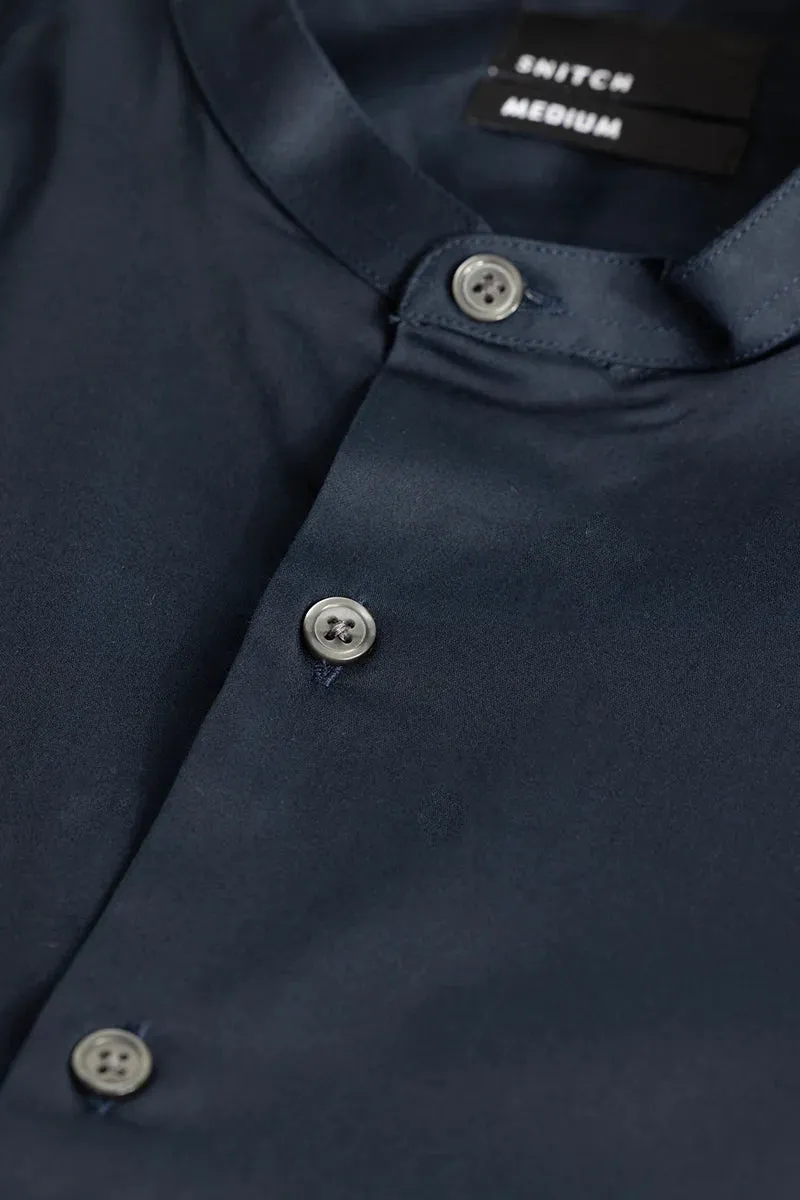 Alfonso Navy Plain Satin Shirt