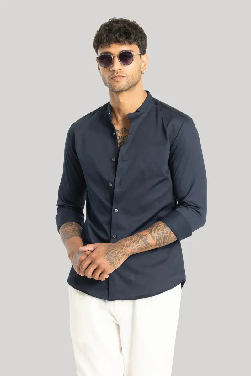 Alfonso Navy Plain Satin Shirt