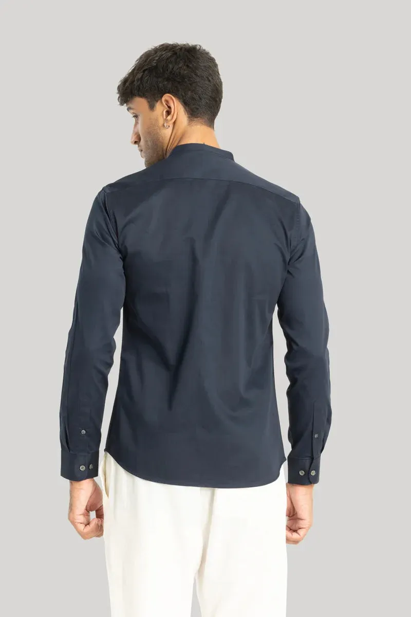 Alfonso Navy Plain Satin Shirt