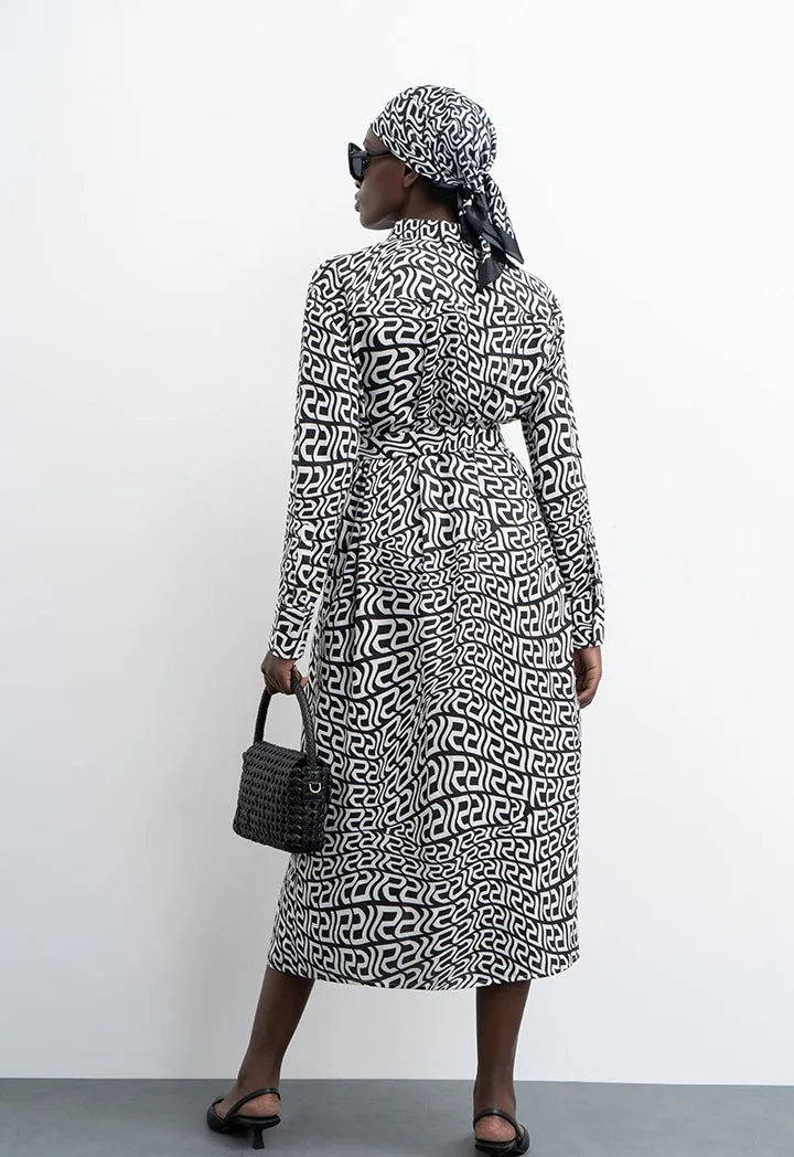 All Over Monogram Wavy Patterned Shirt Dress