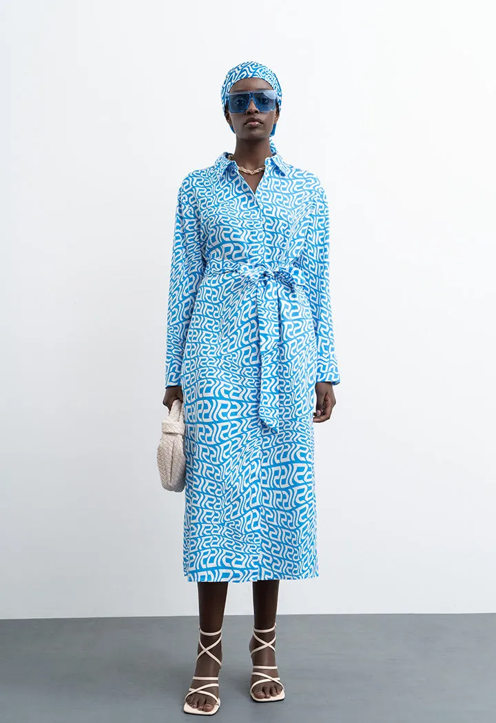 All Over Monogram Wavy Patterned Shirt Dress