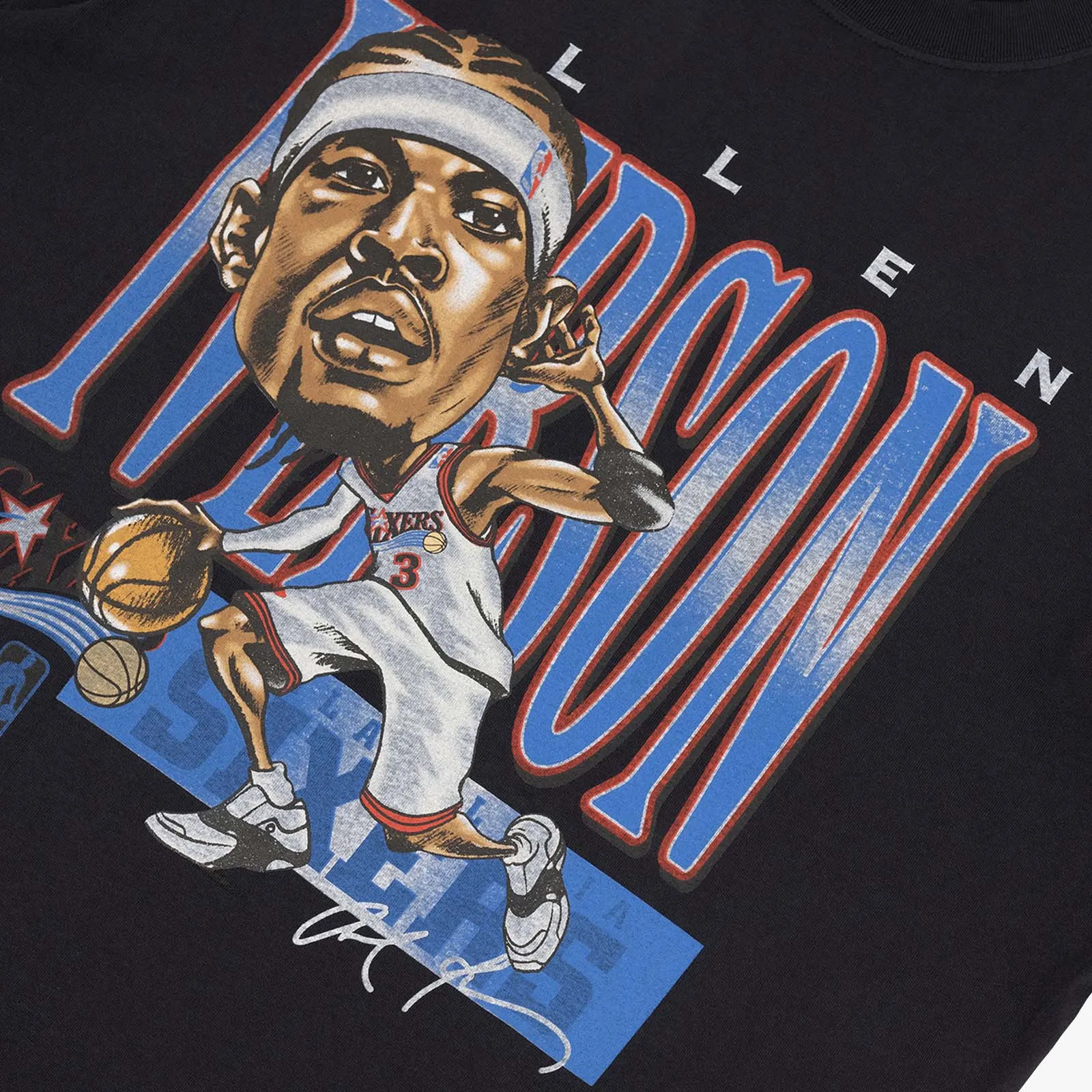 Allen Iverson Philadelphia 76ers Caricature Vintage Tee - Faded Black