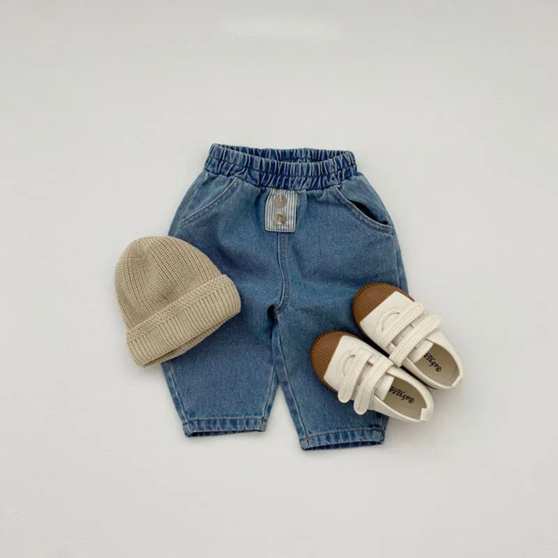 Baby Boys Solid Color Loose Jeans