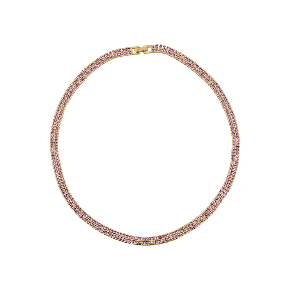 BABY PINK LUXURY PRINCESS CUT TENNIS NECKLACE