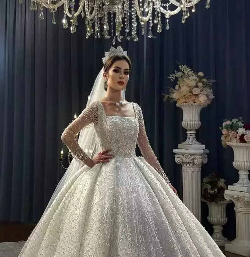 Beautiful Luxury Pearls Wedding Dress