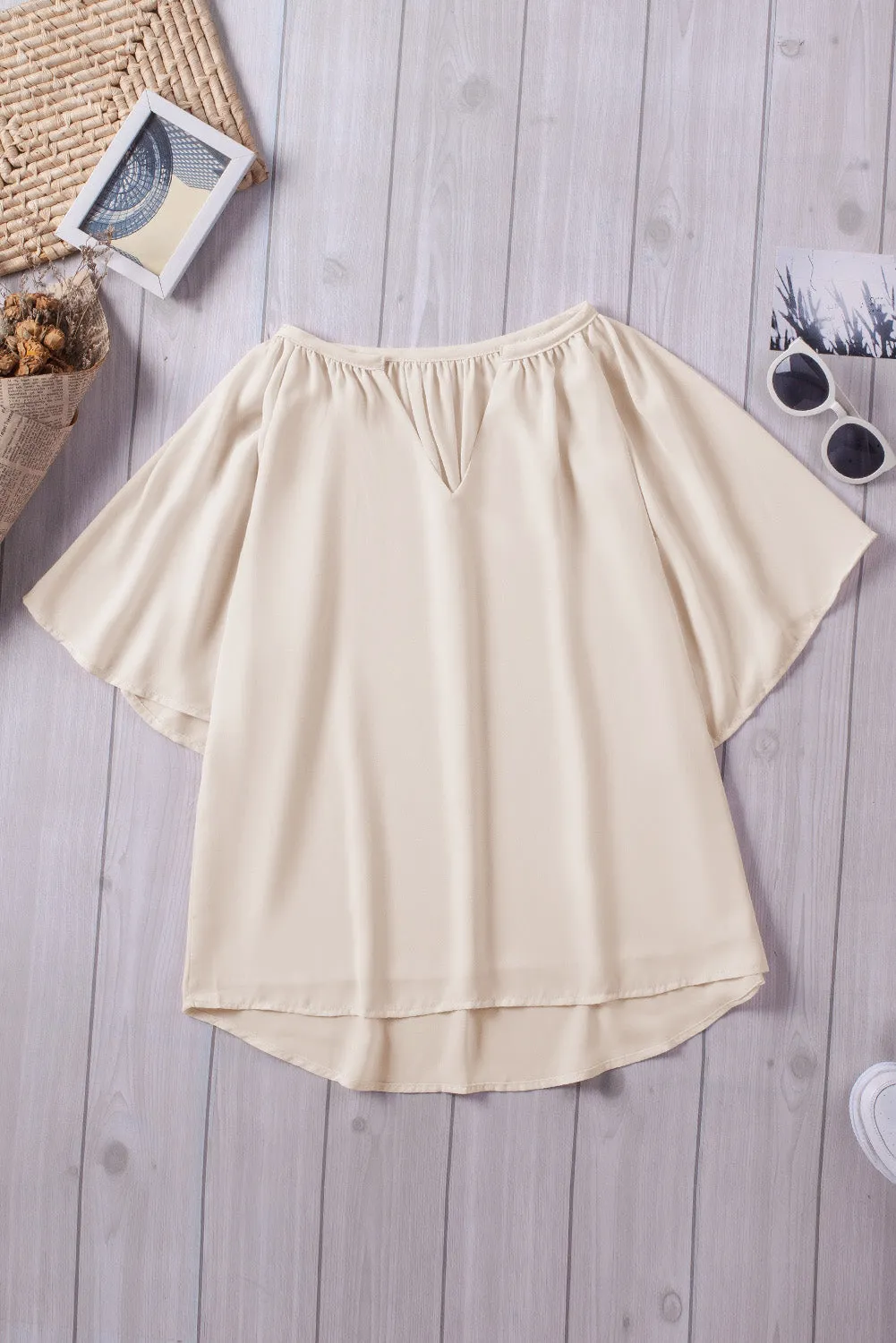 Beige Pleated Loose Blouse