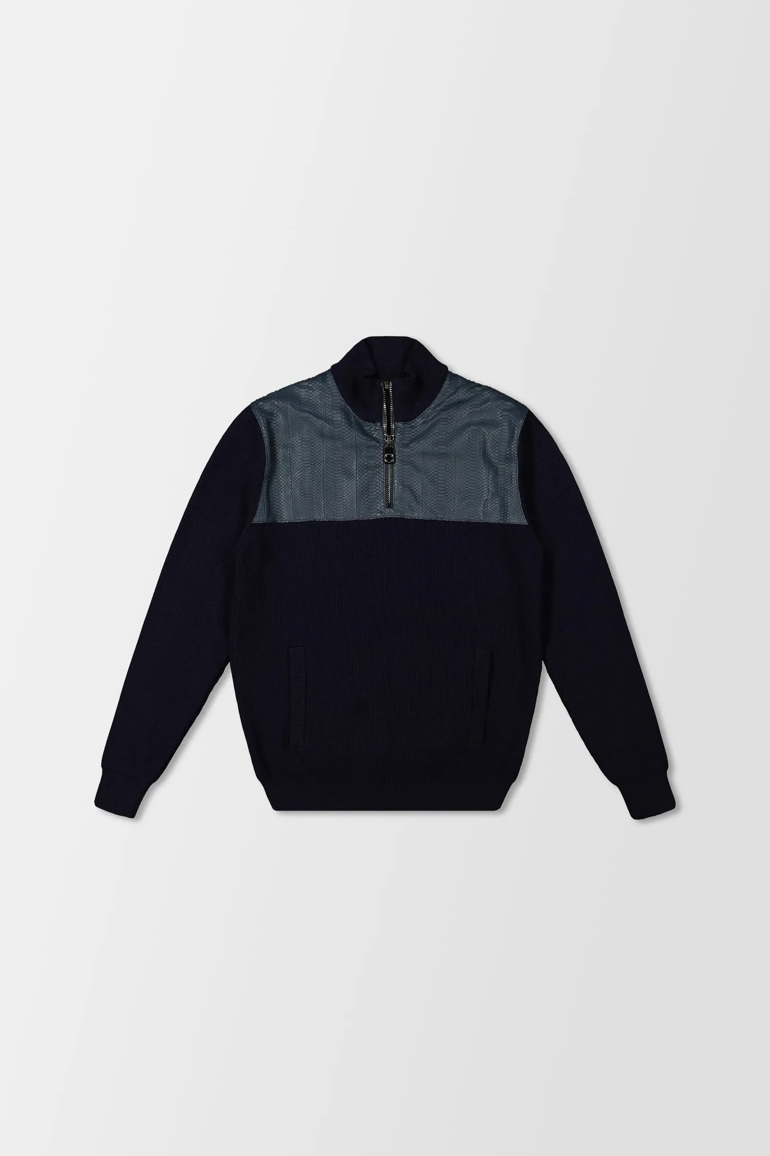 Billionaire Dark Blue Mock Zip Luxury Pullover