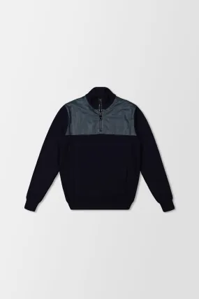 Billionaire Dark Blue Mock Zip Luxury Pullover