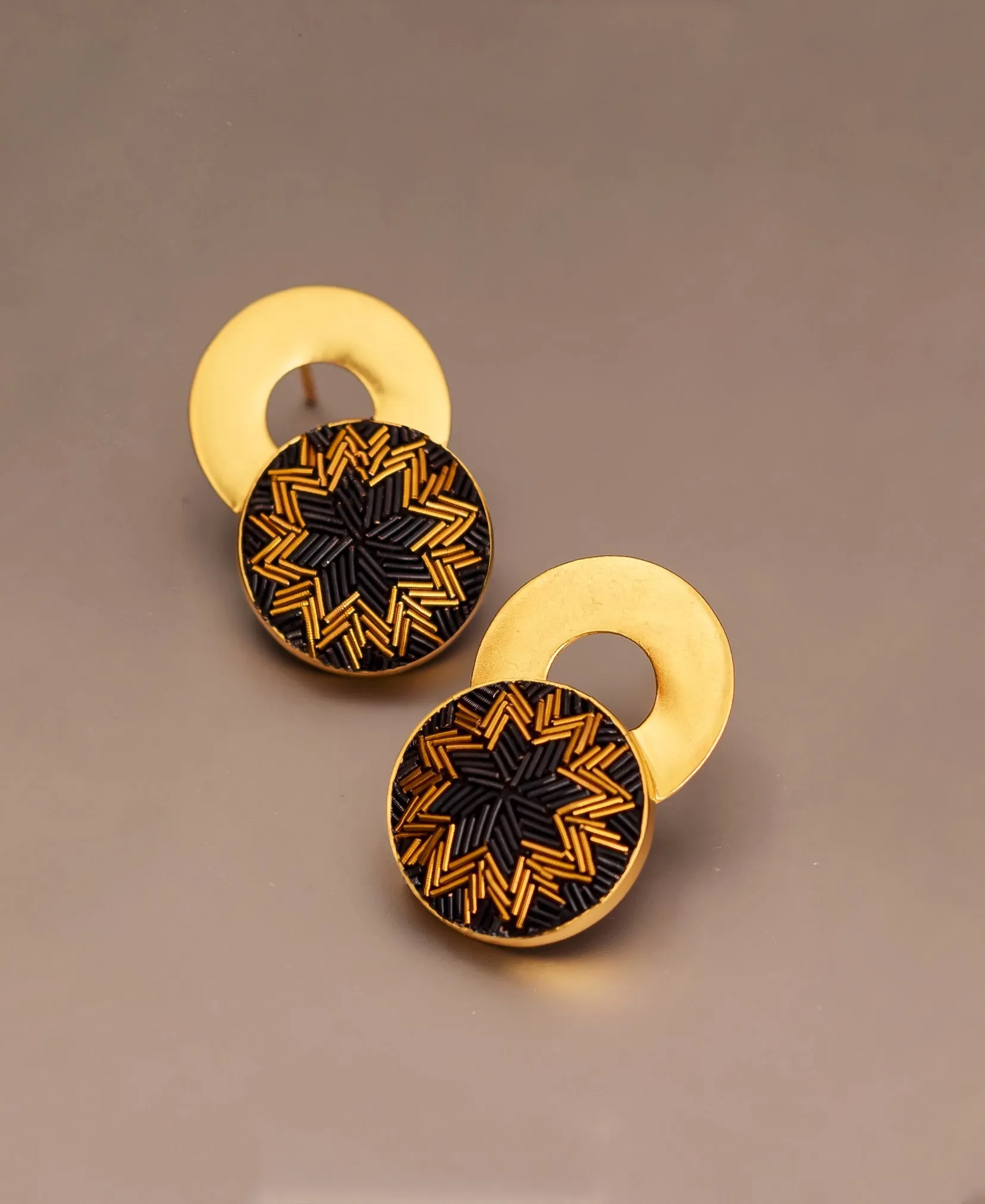 Black and Copper Patterned Earring