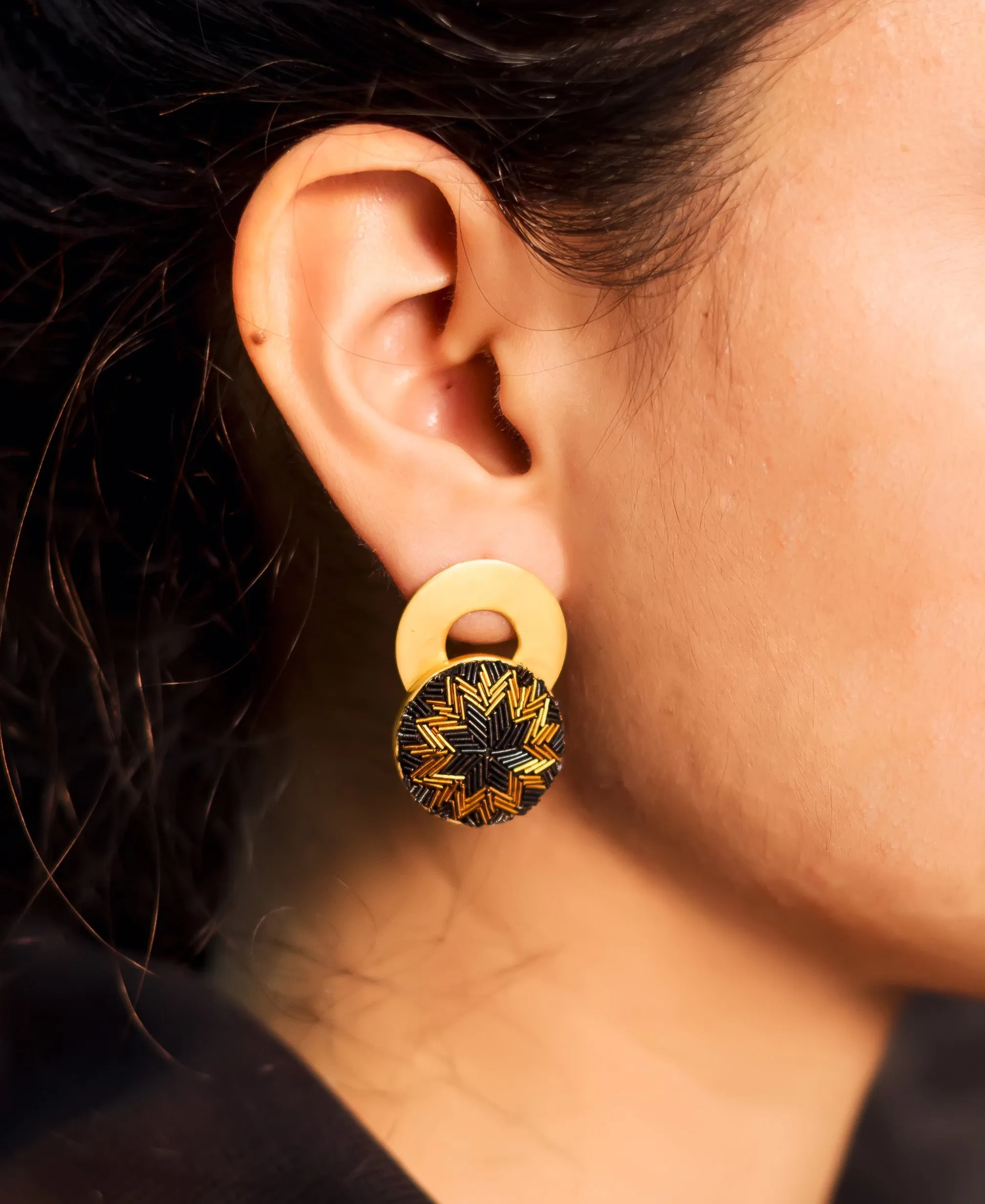 Black and Copper Patterned Earring