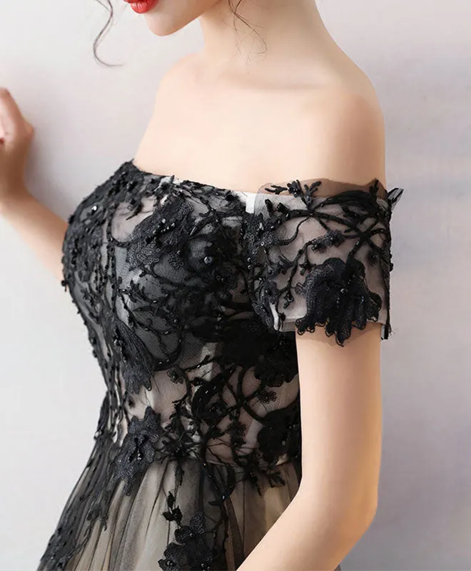 Black Lace Tulle Long Prom Dress, Black Formal Party Dress