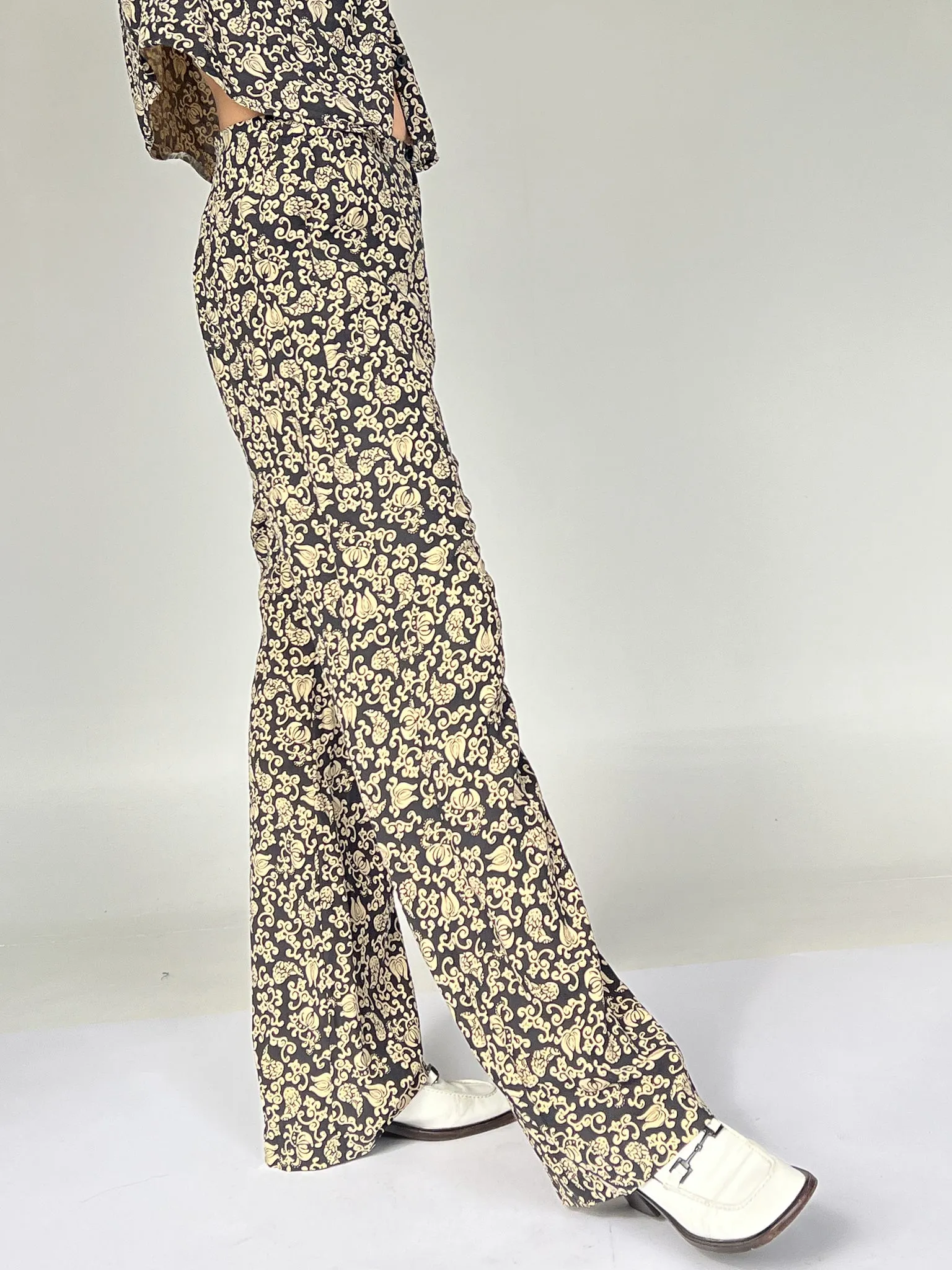 Black Patterned Silk Pants (S)