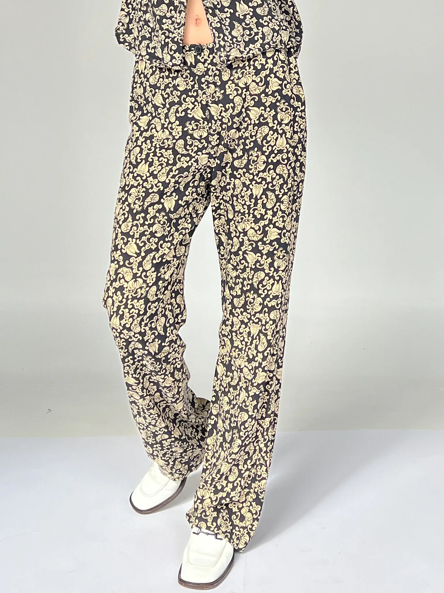 Black Patterned Silk Pants (S)