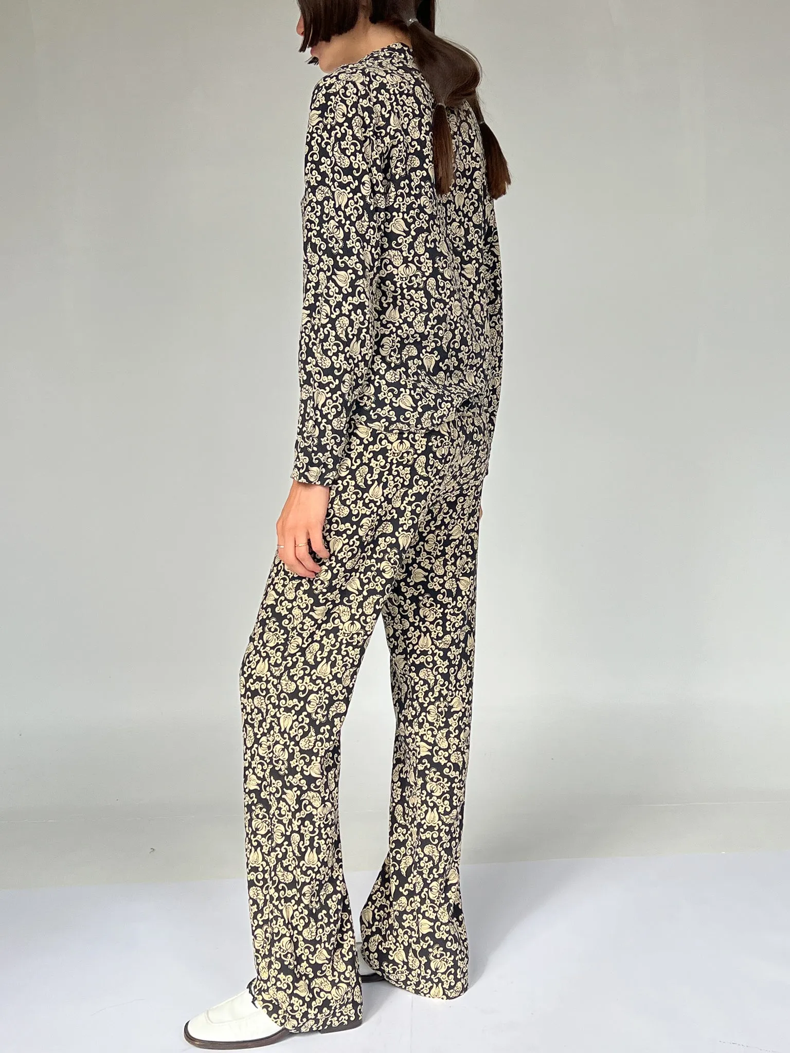 Black Patterned Silk Pants (S)