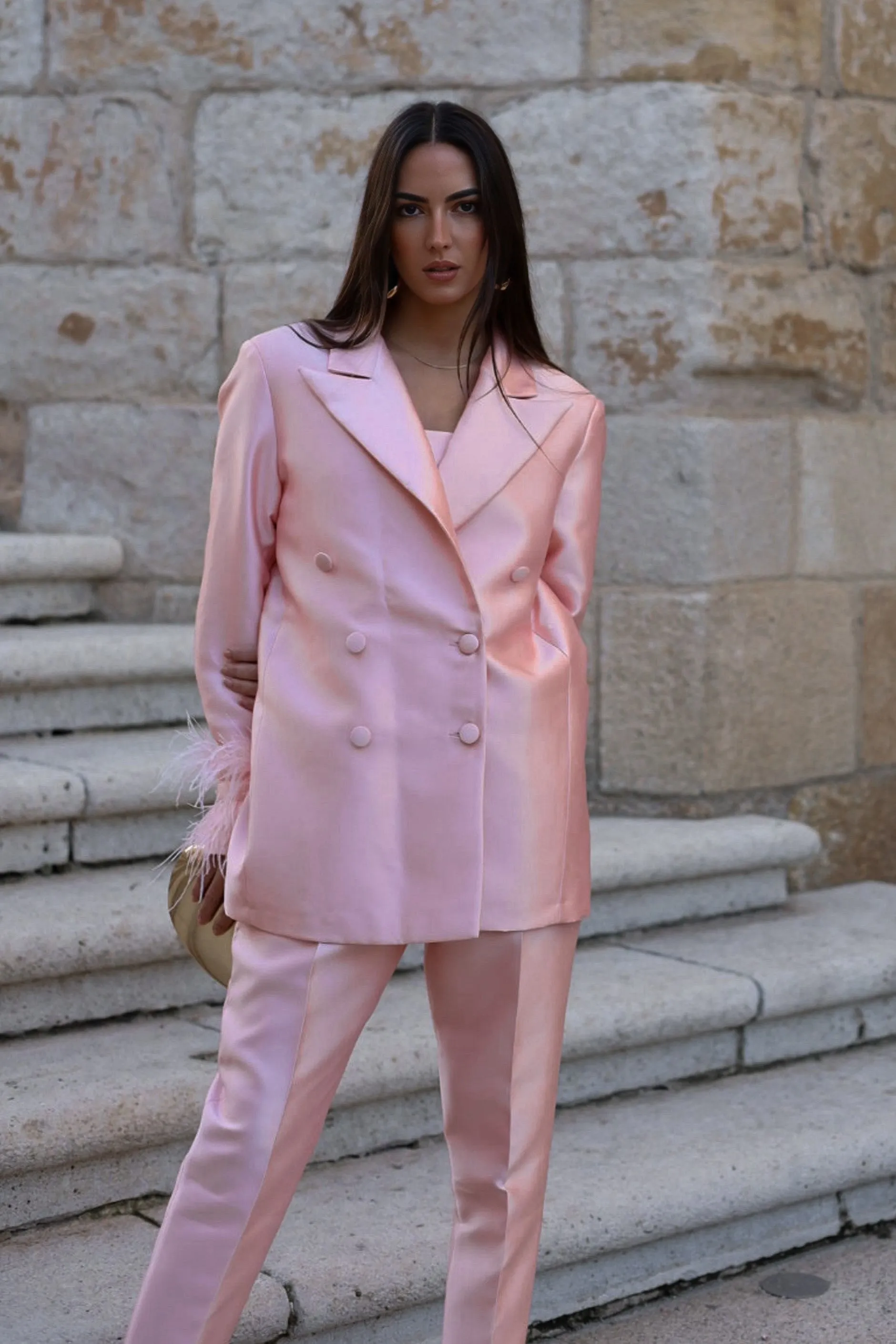 BLAZER OVERSIZED ROSA COM PLUMAS