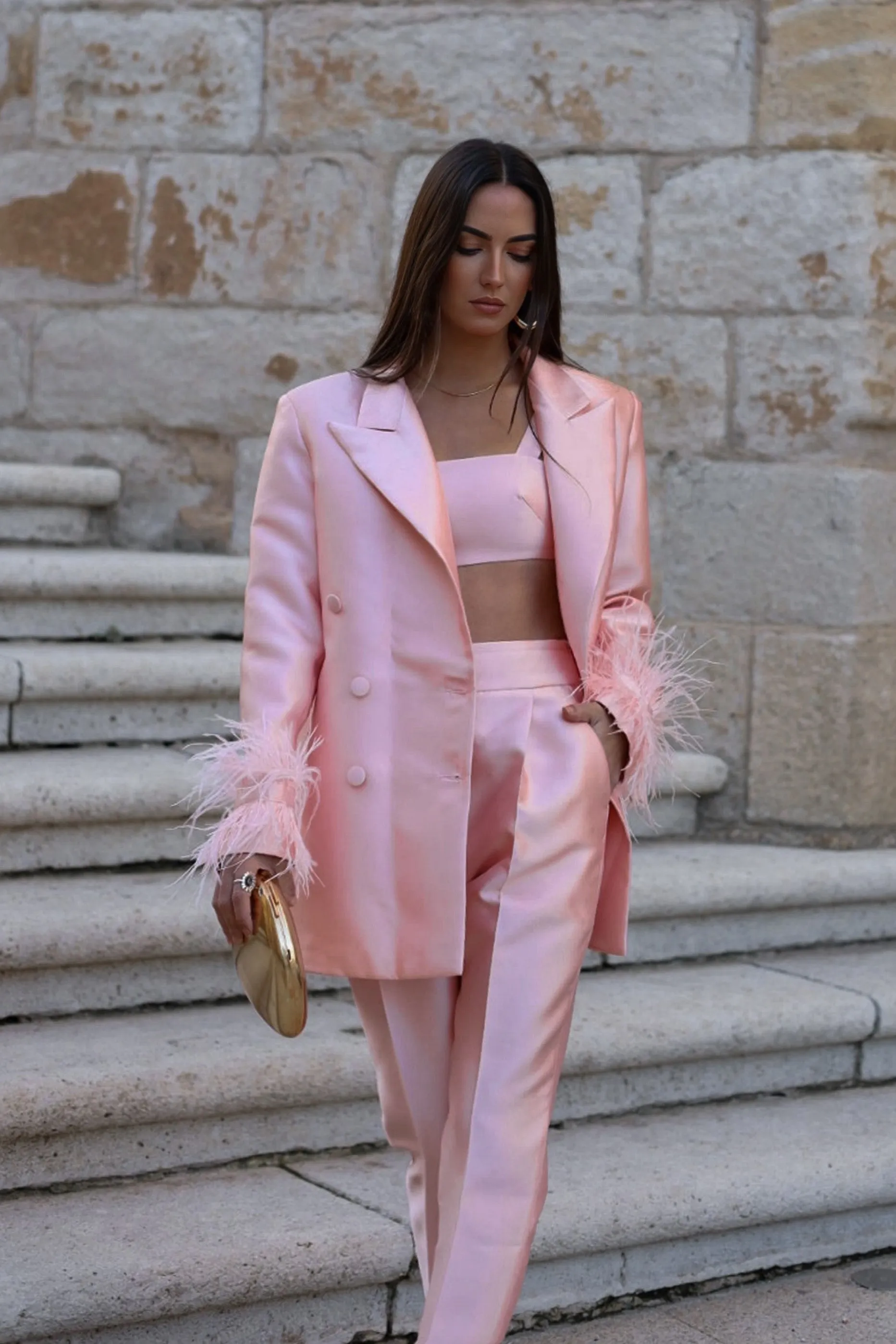 BLAZER OVERSIZED ROSA COM PLUMAS