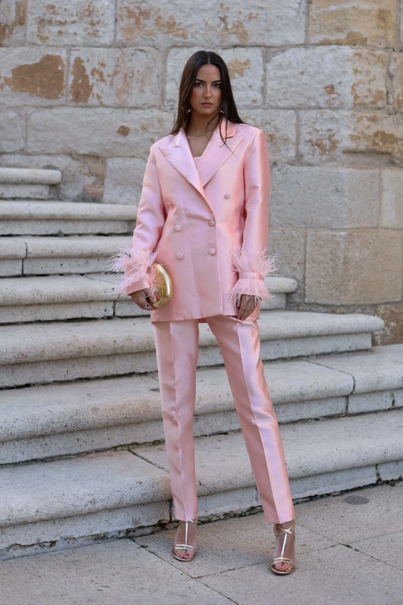 BLAZER OVERSIZED ROSA COM PLUMAS