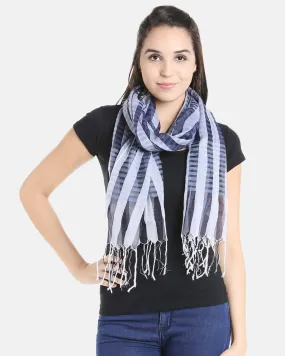 Blue & White Patterned & Striped Stole