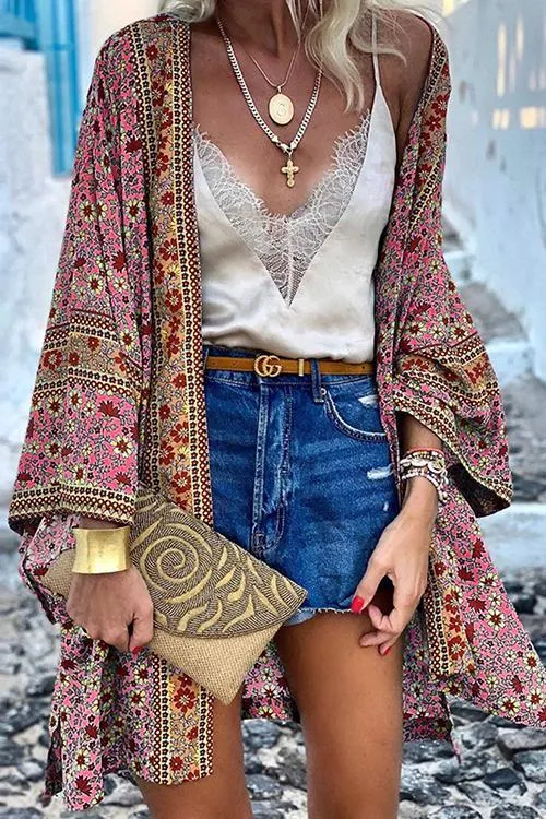 Boho Print Loose Cardigan