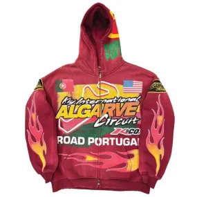 By Kiy Studios "Algarve Circuit II" Zip up Hoodie (Sun Faded Oxblood)