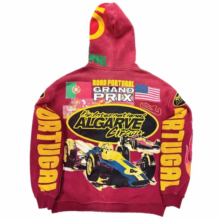 By Kiy Studios "Algarve Circuit II" Zip up Hoodie (Sun Faded Oxblood)