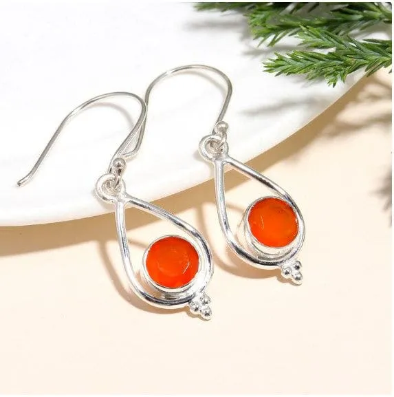 Carnelian Gemstone 925 Sterling Silver Handmade Earrings