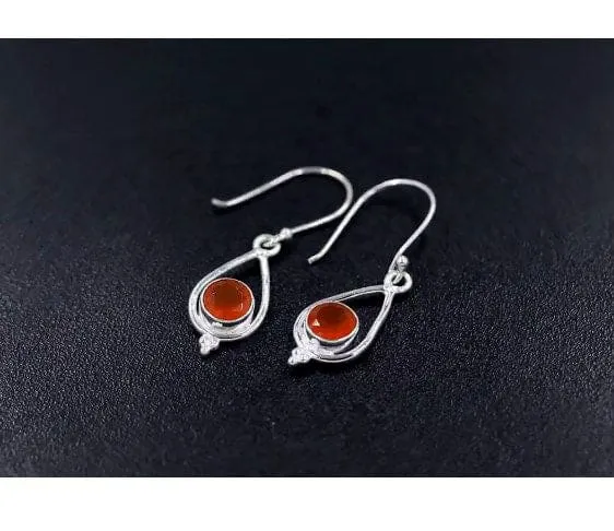 Carnelian Gemstone 925 Sterling Silver Handmade Earrings