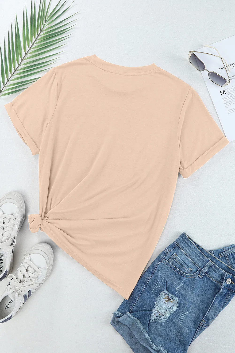 Casual Plain Crew Neck Tee