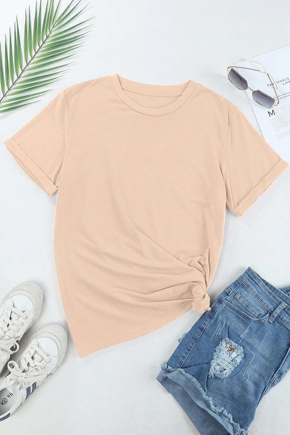 Casual Plain Crew Neck Tee