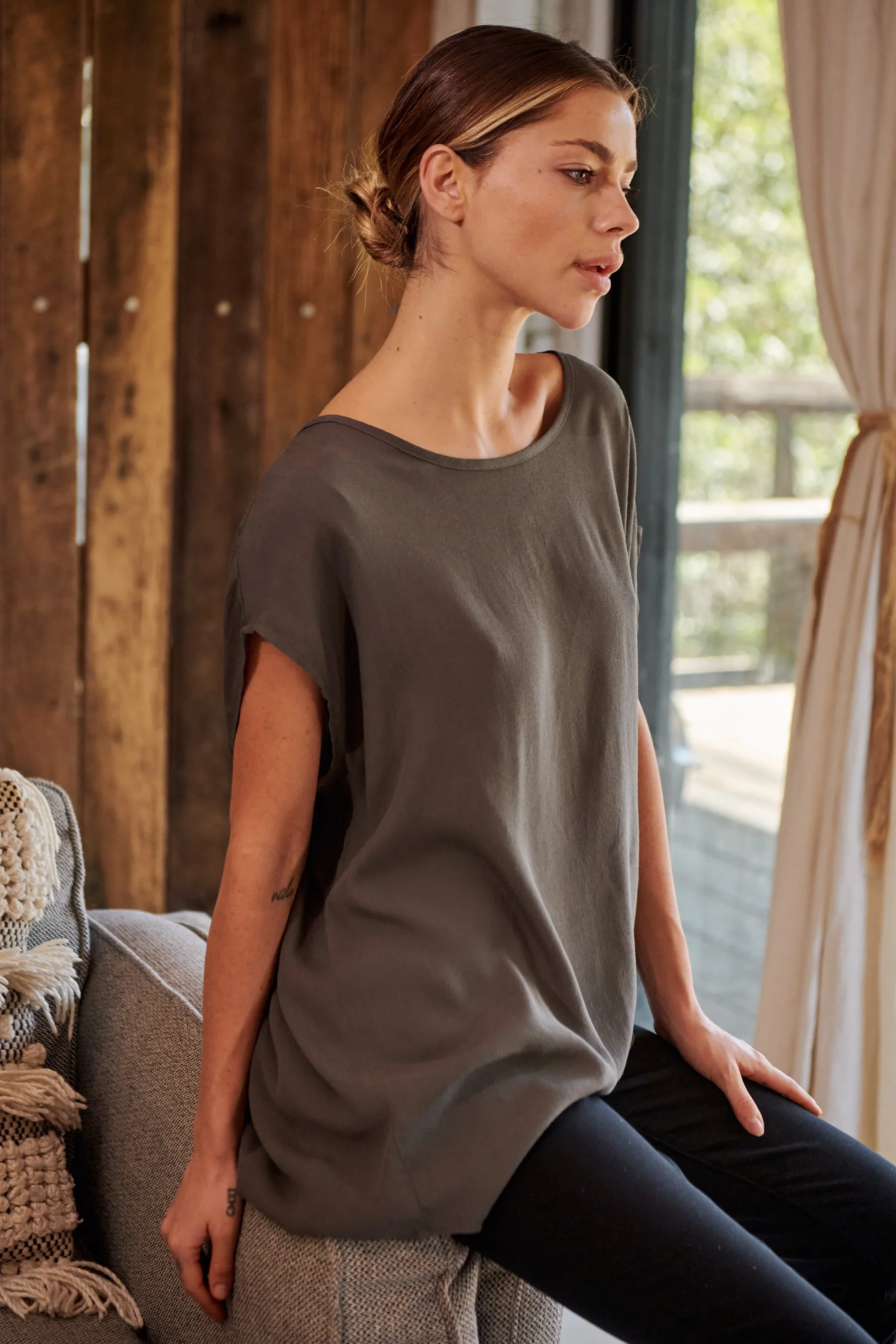 Chele Short Sleeve Oversized Plain Top