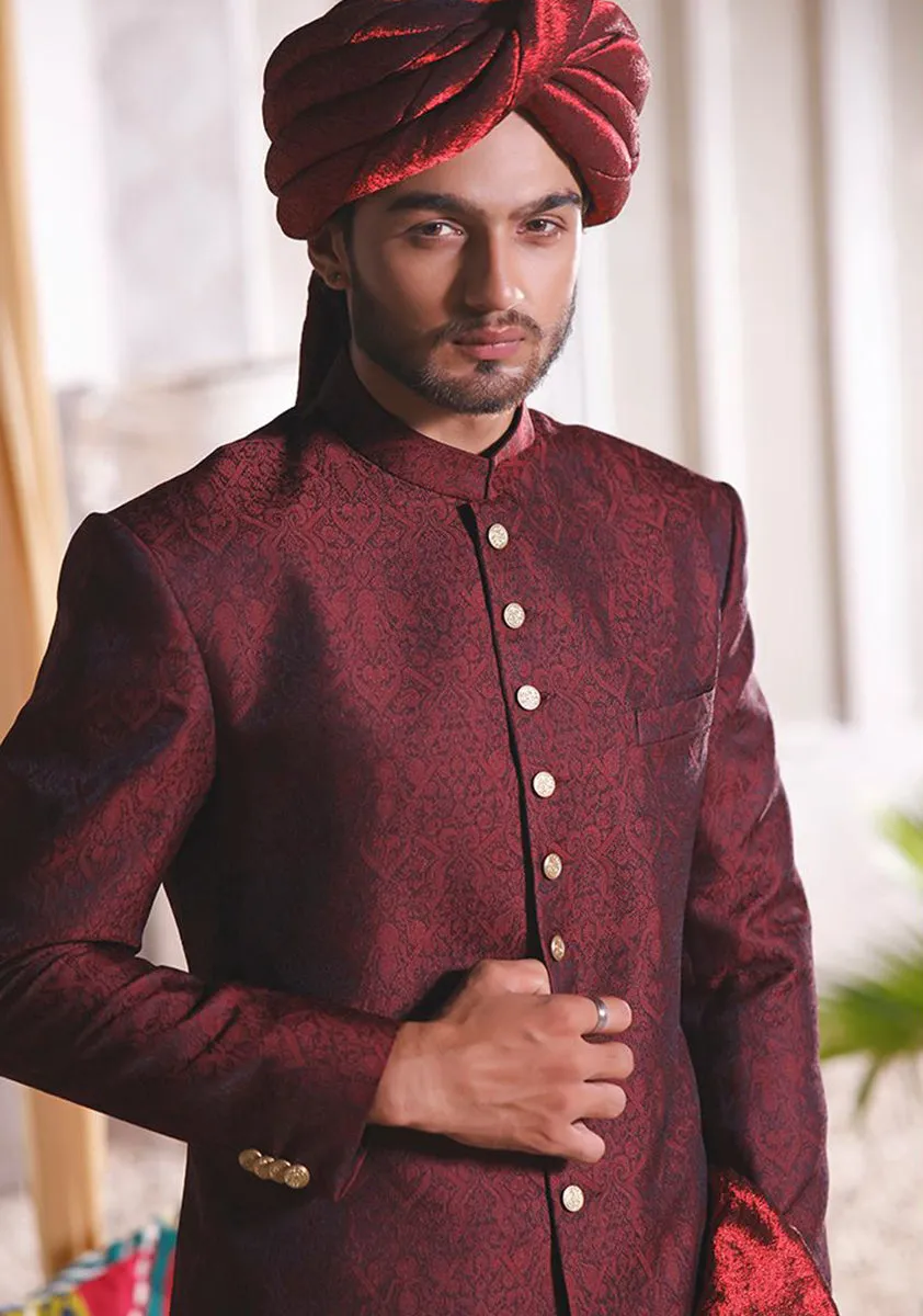 Classic Winetasting  Jamawar Traditional plain Sherwani