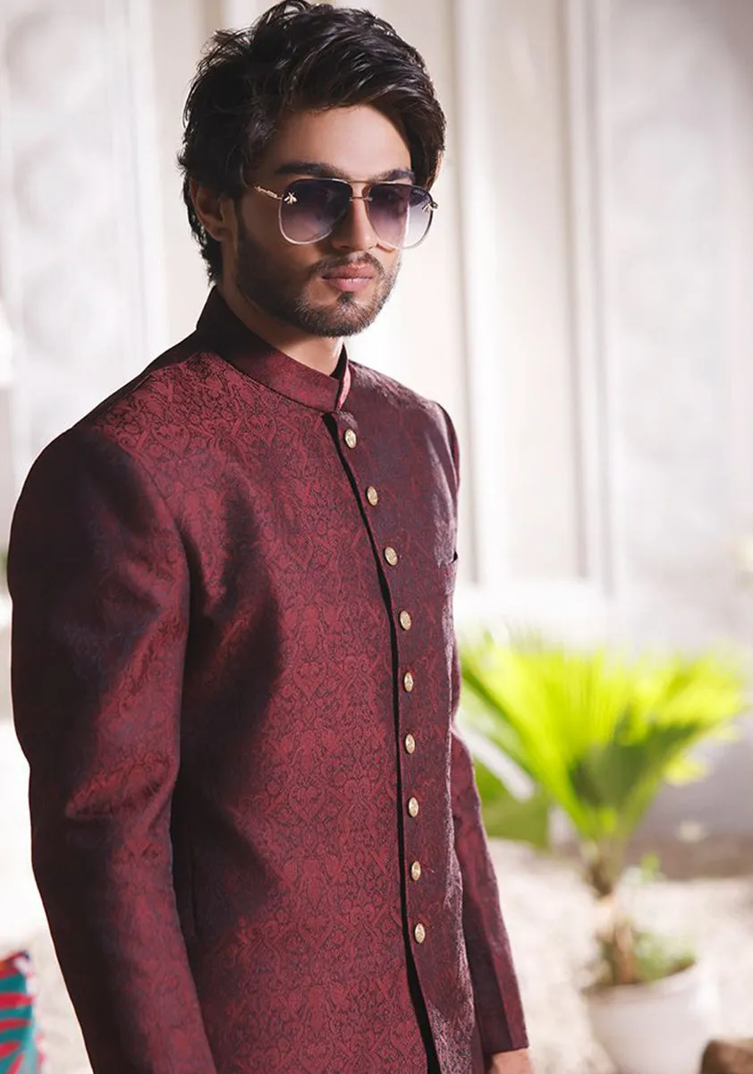 Classic Winetasting  Jamawar Traditional plain Sherwani