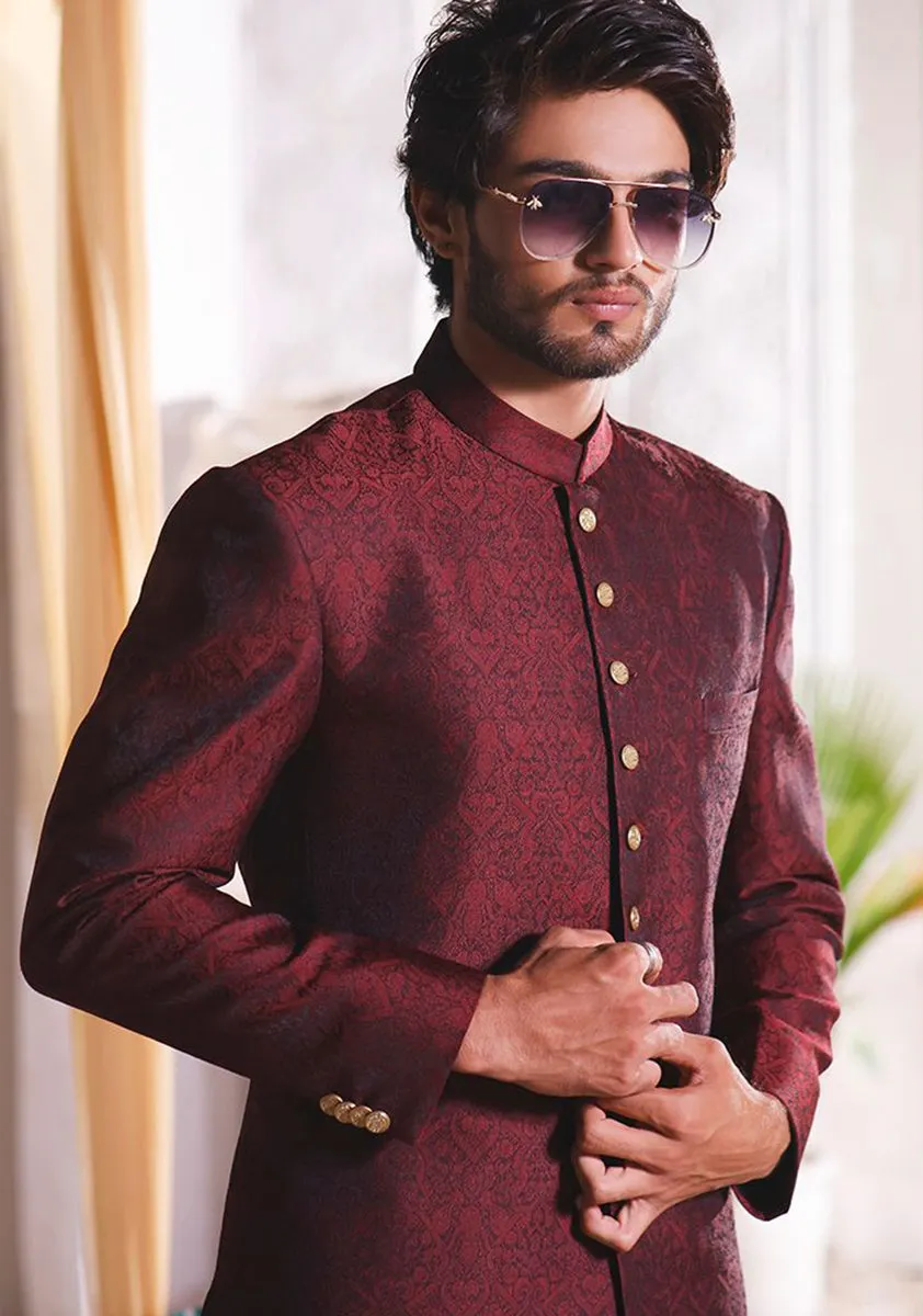 Classic Winetasting  Jamawar Traditional plain Sherwani