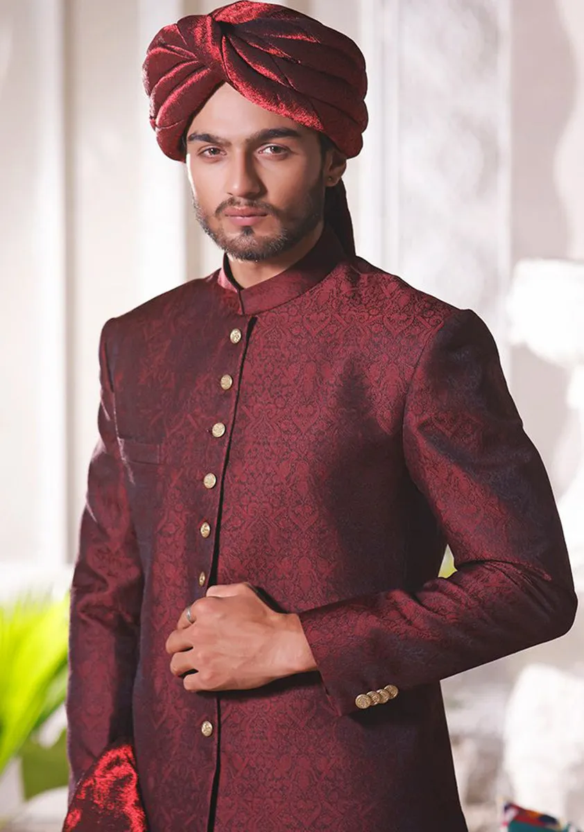 Classic Winetasting  Jamawar Traditional plain Sherwani