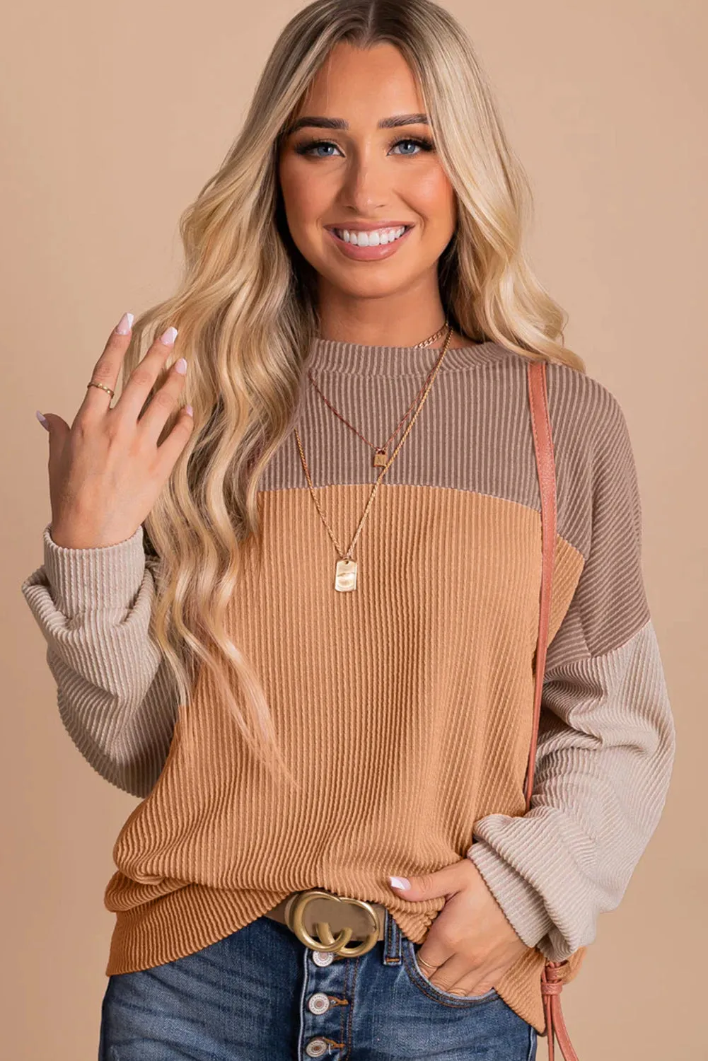 Color Block Ribbed Loose Top