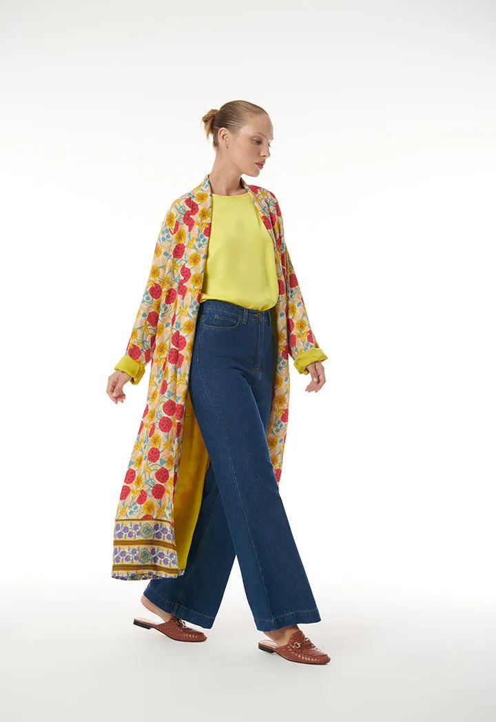 Colorful Flower All Over Patterned Open Abaya