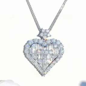 Created White Sapphire Baguette Heart Luxury Pendant Necklace