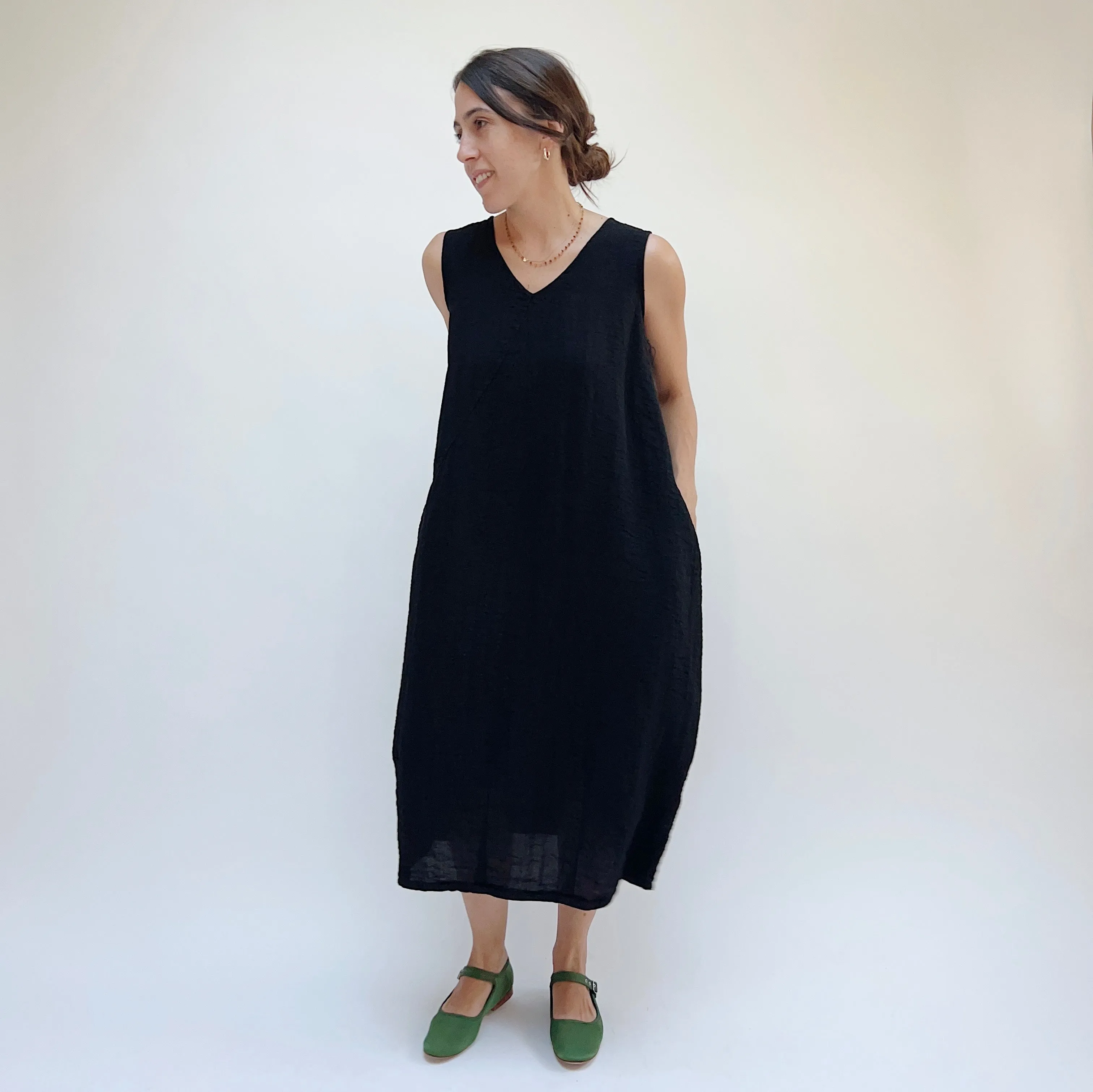 Cut Loose | Midi Cross Seam Dress in Black