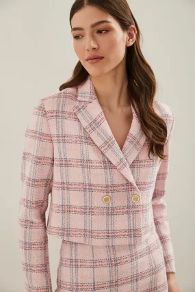 Double breast cropped plaid blazer