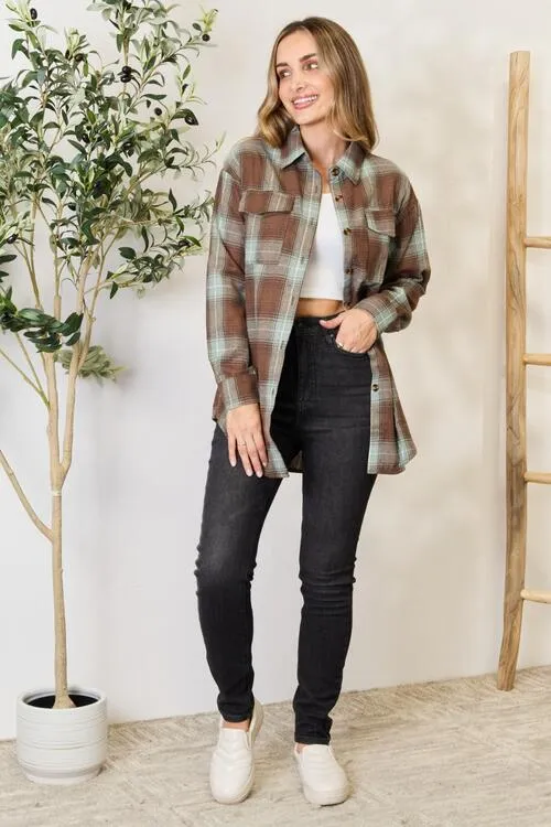 Double Take Plaid Dropped Shoulder Shirt