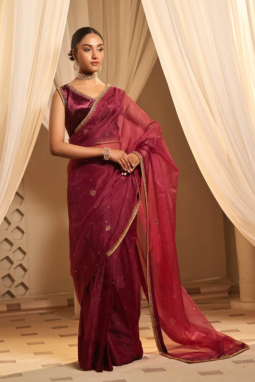 Embroidered Velvet & Organza Luxury Saree | New Arrivals | SR202318