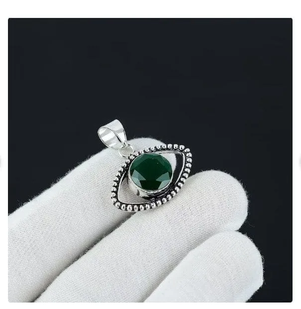 Emerald Eye 925 Sterling Silver Handmade Pendant