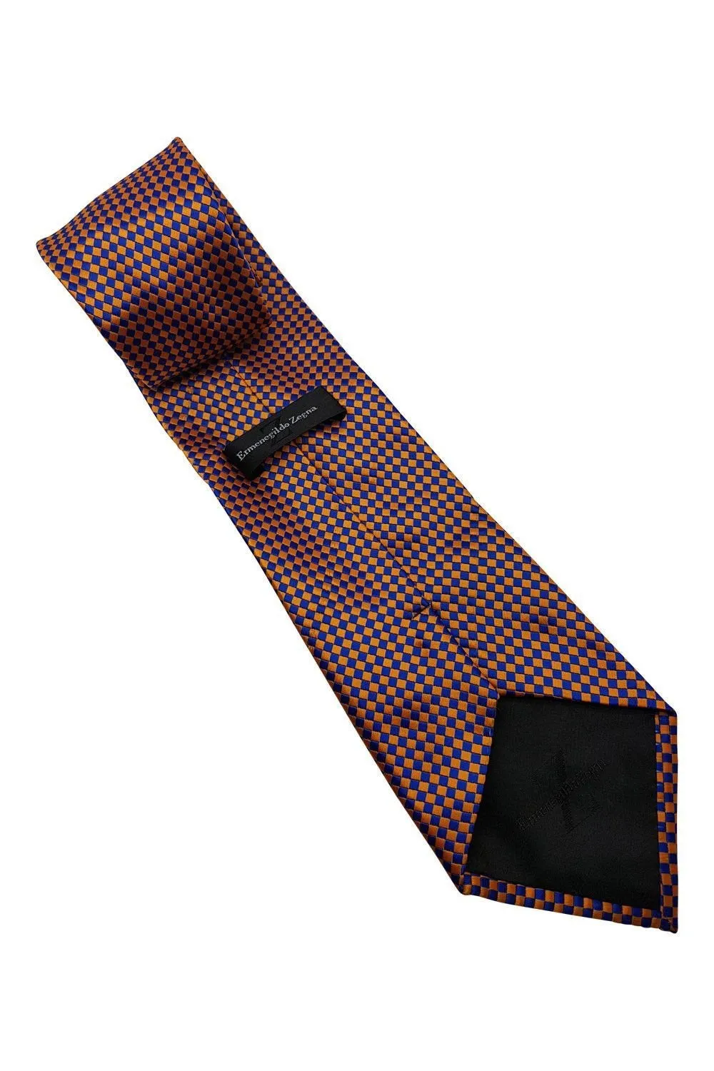 ERMENEGILDO ZEGNA 100% Silk Blue Orange Checked Tie (61)