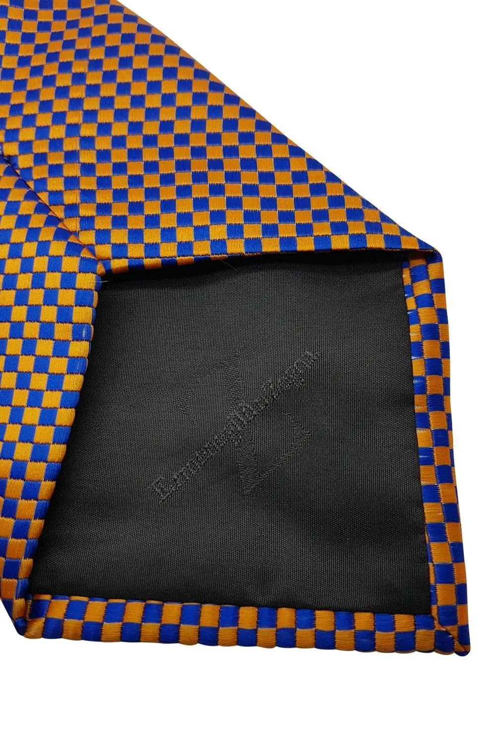 ERMENEGILDO ZEGNA 100% Silk Blue Orange Checked Tie (61)